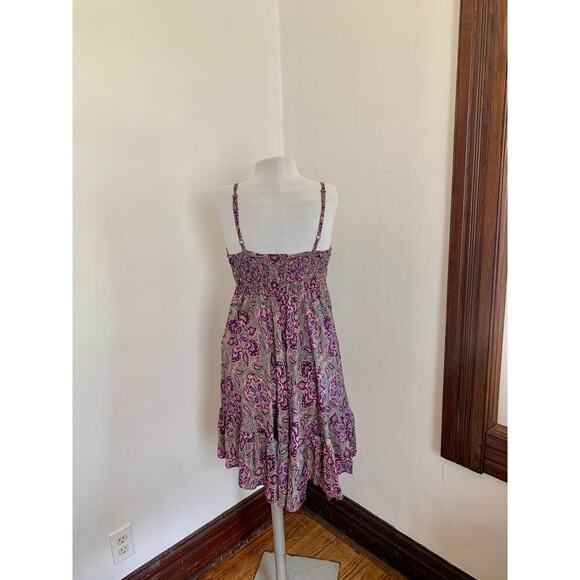 Indian VTG Silk Blend Paisley Floral Boho Sun Dress Flowing Fairy Bow Ruffle - Picture 5 of 14